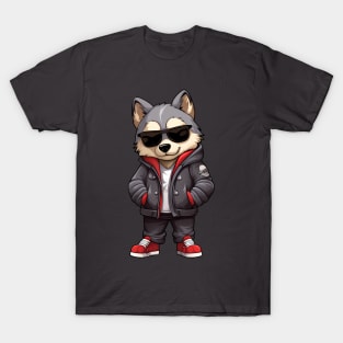 Hip pop style dog cool husky wearing sunglasses T-Shirt